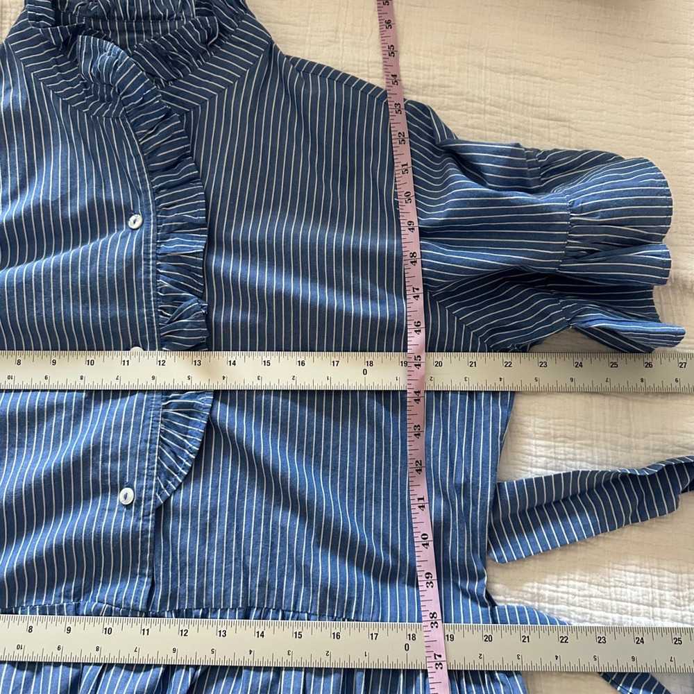 MILLE Sola Tiered Maxi Dress in Blue Pinstripe Cotton - Size XL - Picture 6 of 10